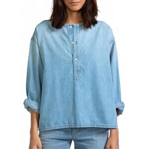 NEW ASKK NY denim relaxed fit henley top in jackson